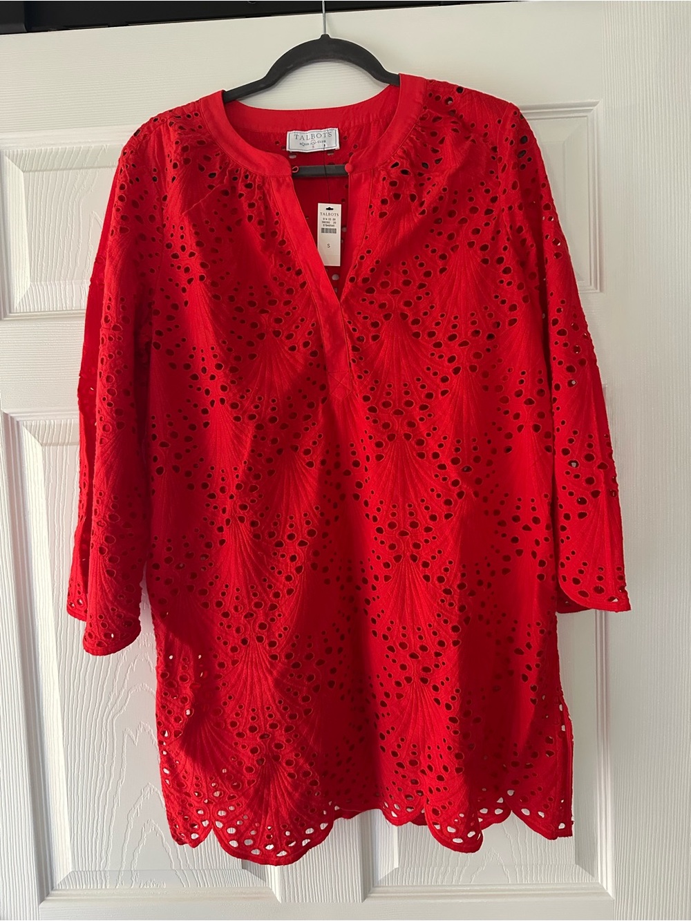 Talbots Bright Red Eyelet Cotton Tunic